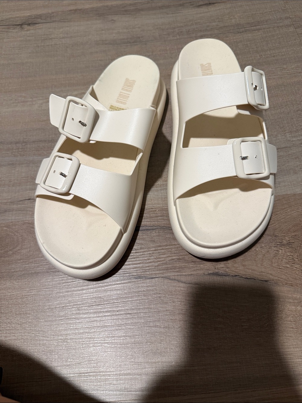 Women's Double-Buckle Slide Sandals in Cream